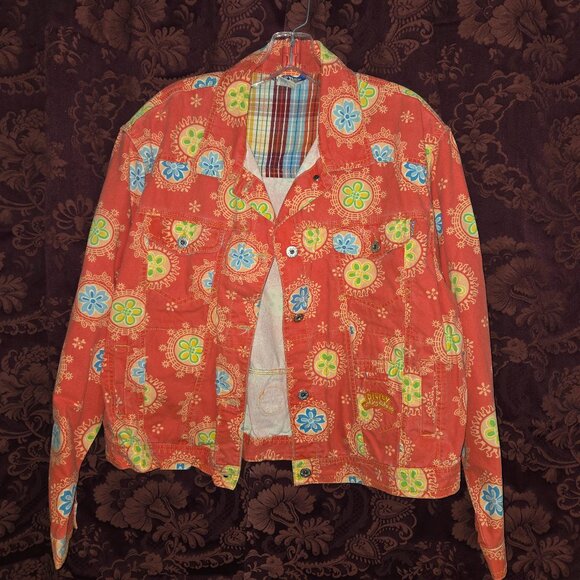 Oilily Orange Floral Jean Jacket Woman's Large - Picture 1 of 8